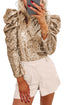 Sequin Mock Neck Bubble Sleeve Top